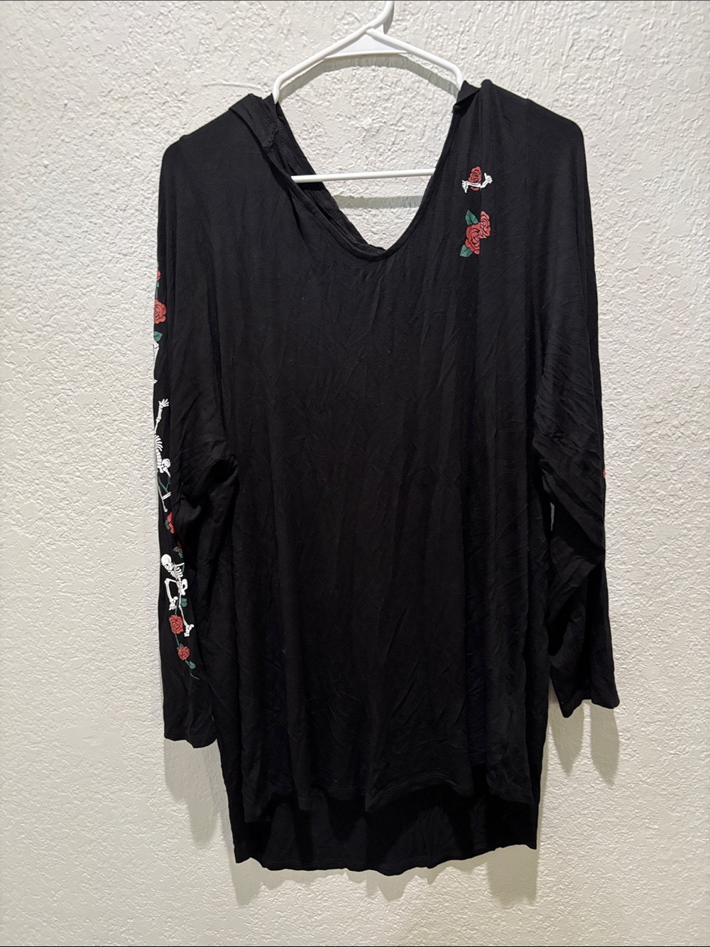 torrid Black Hooded Top with Red Rose Embroidery